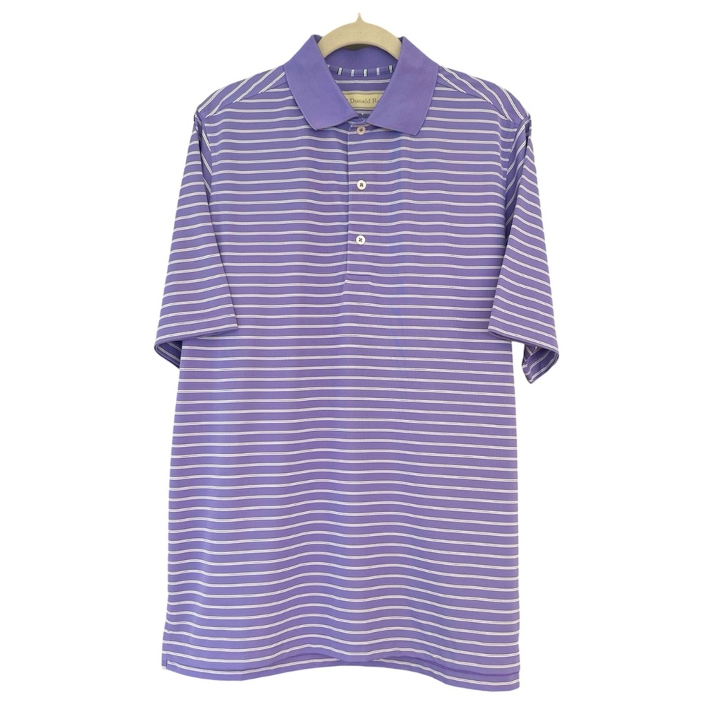 Men’s Donald Ross 3 Button Purple Striped Short Sleeve Polo Golf Shirt ~ Size S